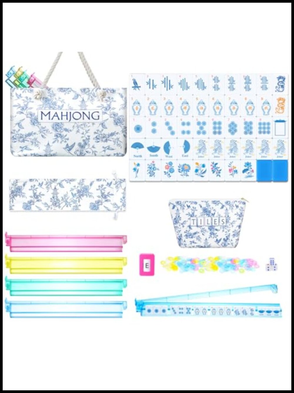 271 Pcs American Mahjong Set with Tiles, Racks, Bags, Coins, Dice, Wind